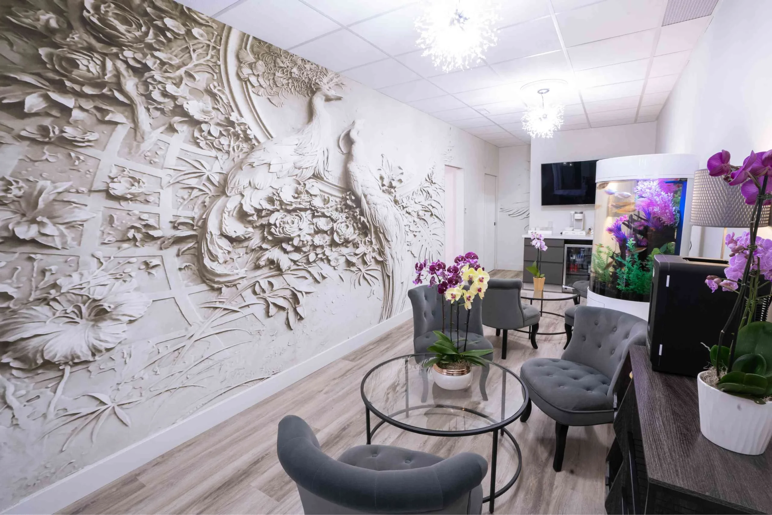 Reception and check-in area at Thrive! MedAesthetics, Aurora ON